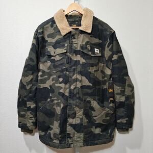 NWT LEE Sherpa Lined Camo Cotton Canvas Button Zip Durable Heavy Jacket Sz L
